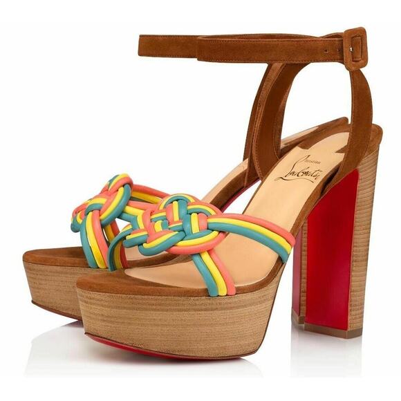Christian Louboutin Ella 130 Brown Red Ankle Strap Platform Sandal Heel Pump 36 - Picture 1 of 12